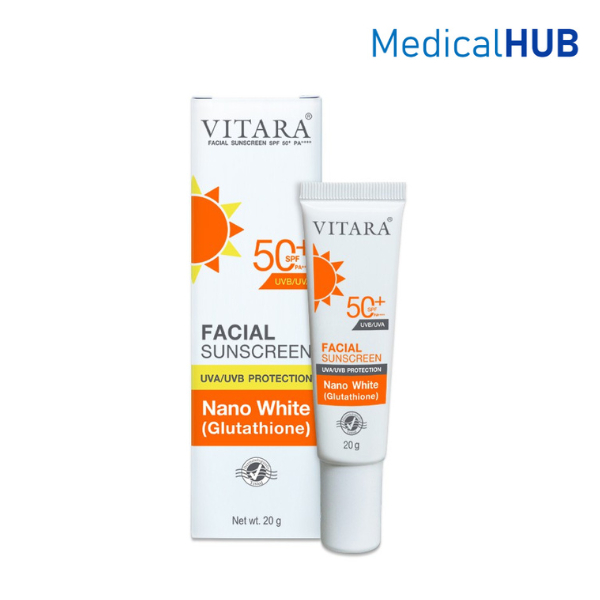 Vitara Facial Sunscreen SPF50+ PA++++ ไวทาร่า ครีมกันแดด ผสม กลูตาไธโอน ปัญหาฝ้า ขนาด 20 กรัม  07632