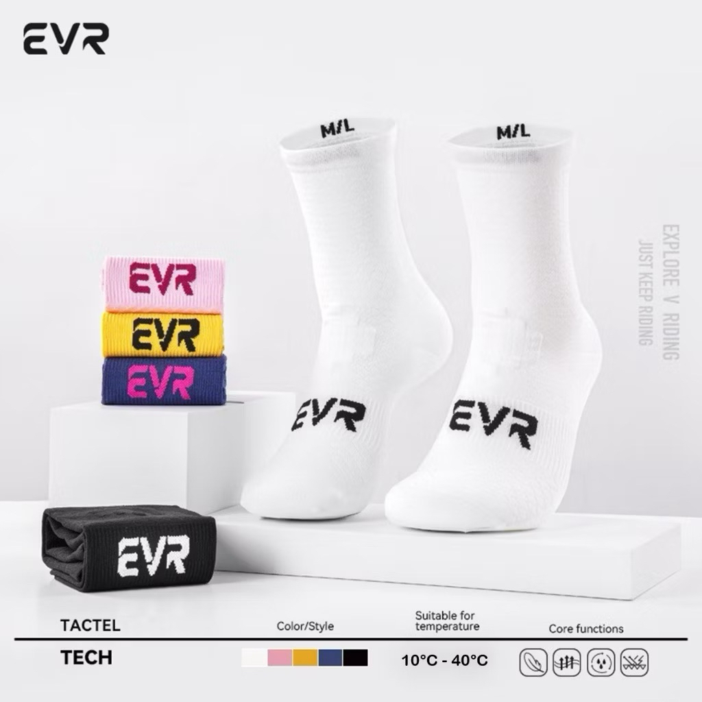 New2025 ถุงเท้าจักรยาน EVR รุ่น 902 TECH Series ผ้า Tactel nylon (นำเข้าจากสหรัฐฯ) ระบายอากาศและเหงื่อได้ดี สะท้อน