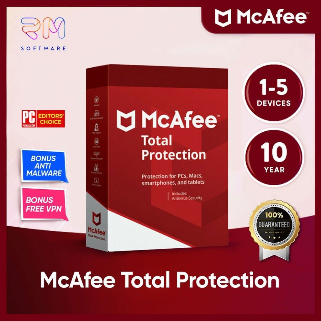 Genuine McAfee Total Protection and McAfee Livesafe | 1 to 10 Device | 10 Year Original