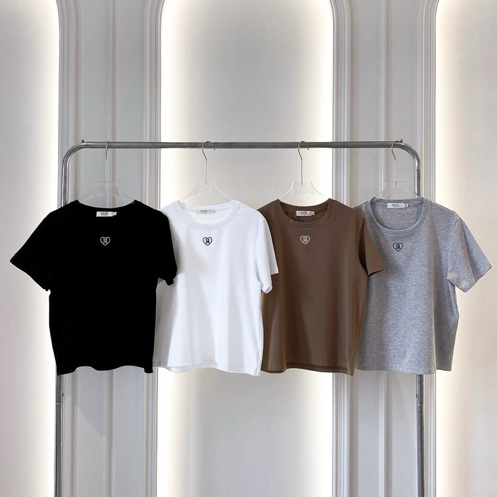 เสื้อยืดคอกลม มีไซส์ให้เลือก ปักหัวใจMS รุ่นT68 - Mesave