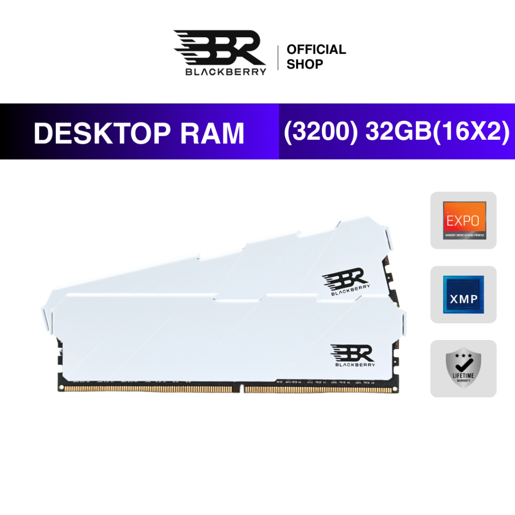 RAM DDR4 3200MHz 32GB (16GBx2) Blackberry (BBR) Pro Series White แพคคู่ Dual รองรับ Intel/AMD