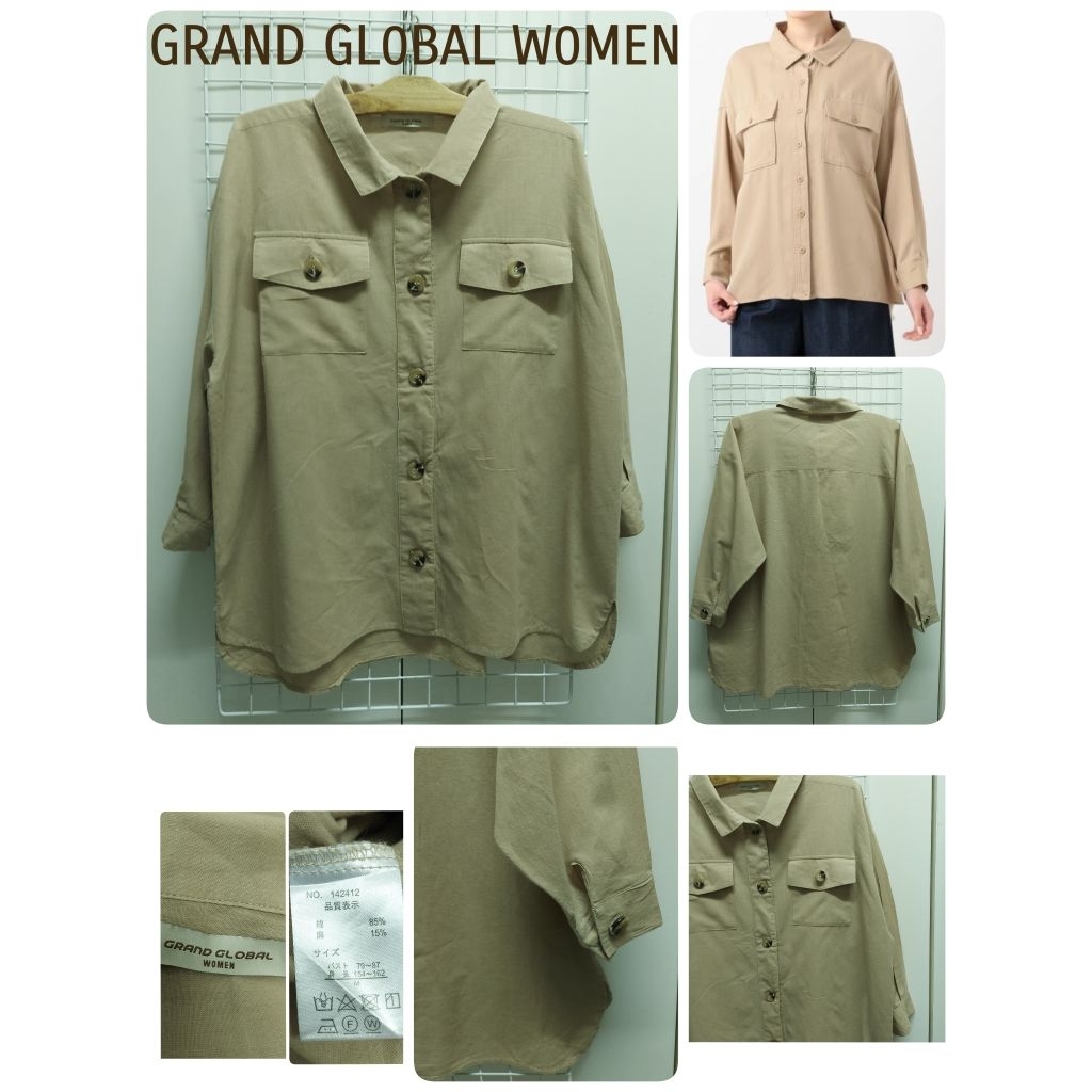 4314. GRAND GL0BAL W0MEN เสื้อเชิ้ตโอเวอร์ไซส์ญี่ปุ่นมือสอง
