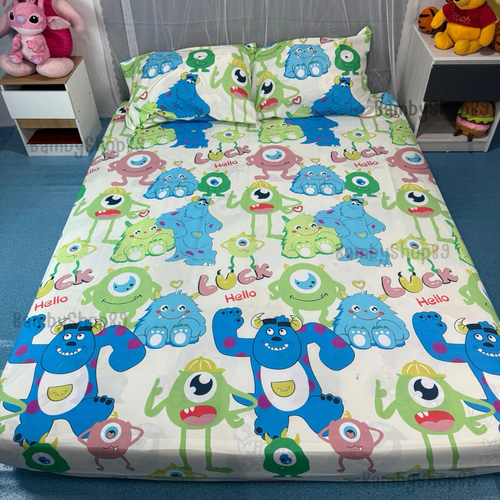 ผ้าปูที่นอน 1 ชิ้น 3.5/5/6 ฟุต รัดมุมปกติ 4 มุม ลายการ์ตูนผ้าคอตตอลสีไม่ตก ที่นอนสูงไม่เกิน 8 นิ้ว