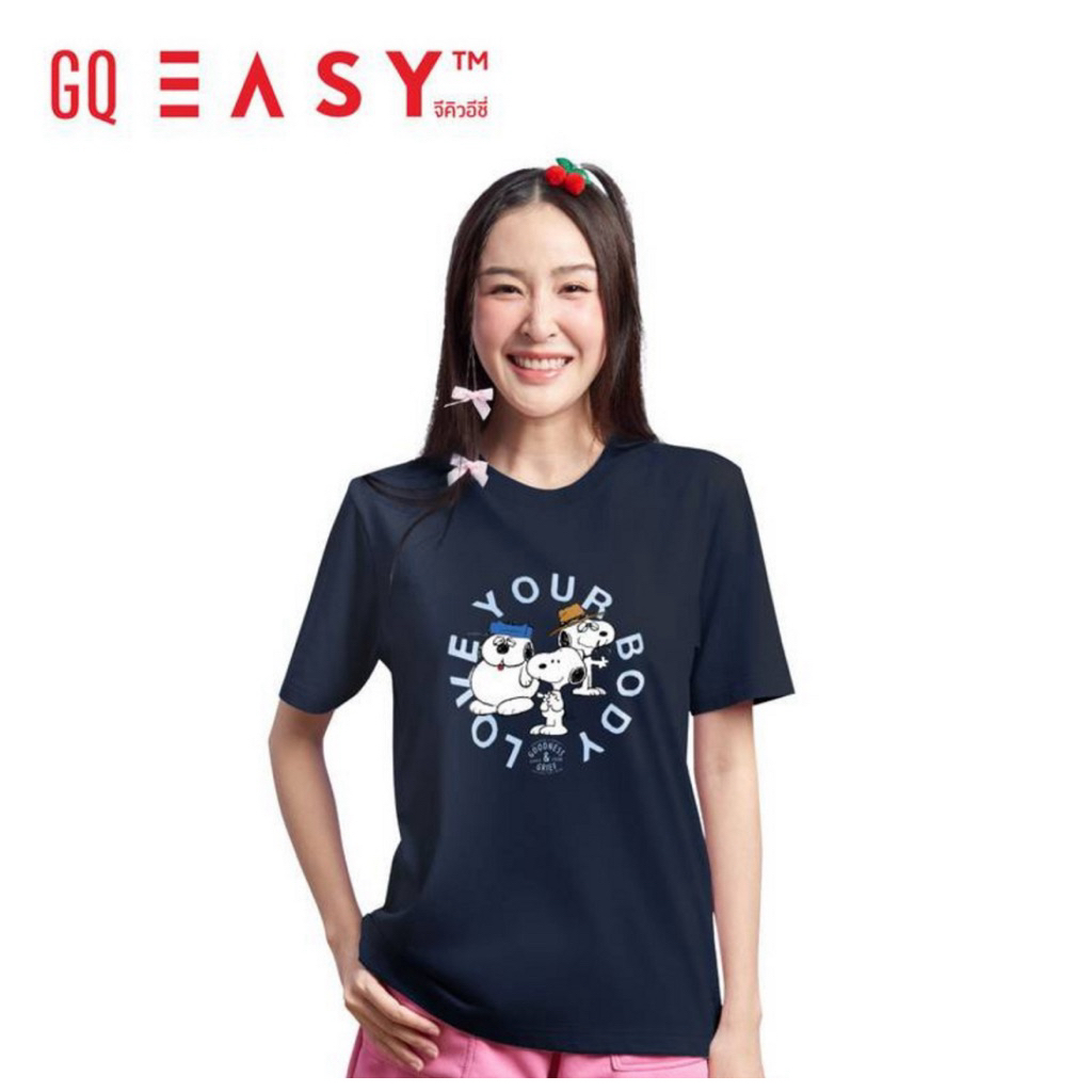 [รอ2วันจ้า] GQ EASY จีคิวอีซี่ เสื้อสนู้ปปี้ลาย Love your Body สีกรม size S/M/L/XL GQ SNOOPY