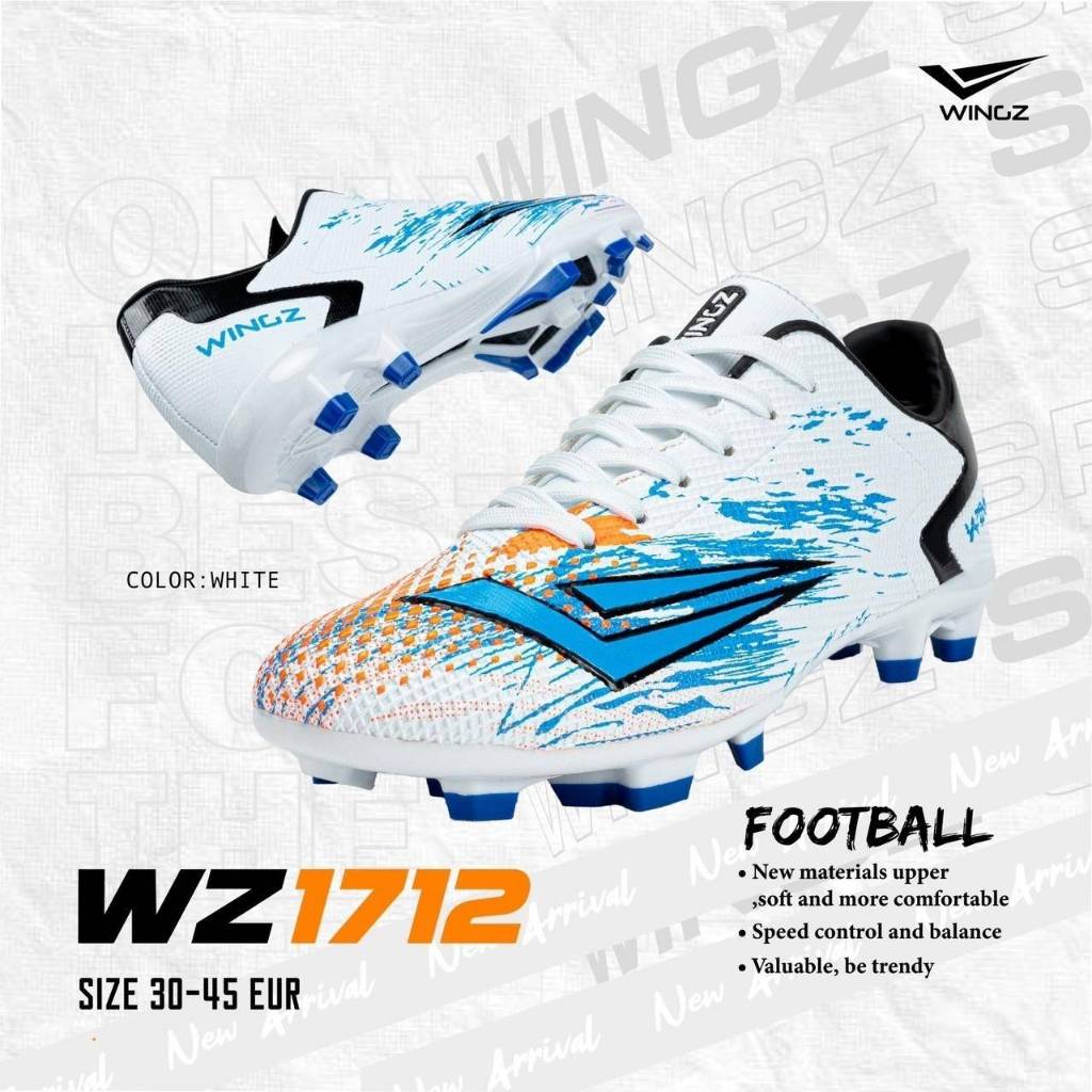 รองเท้าฟุตบอลสตั๊ด วิงส์(WINGZ) WZ1712 ลิขสิทธิ์แท้💯 มีสี ขาว/กรม/เทอร์ควอยซ์ ไซส์ 35-45 พร้อมส่ง