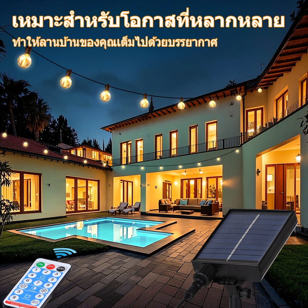 ไฟสตริง โซล่าเซลล์ 15M 10M 7M ไฟห้อยระย้า Led คริสมาส ประดับกลางแจ้ง เต็นท์ปิงปองย้อนยุคสวน หลอดแอลอีดีกันน้ำ - รูปที่ 6