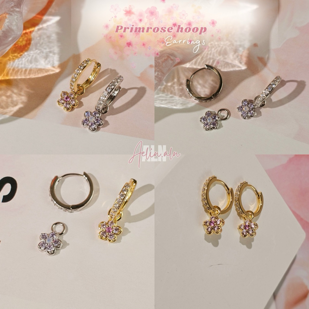 Primrose hoop earrings -Aelin.ALN ต่างหู ตุ้มหูห่วงจี้ดอกไม้ หวานละมุน สีสันสดใส มี 3 สี แพ้ง่ายใส่ได้ค่ะ (#H8-06)