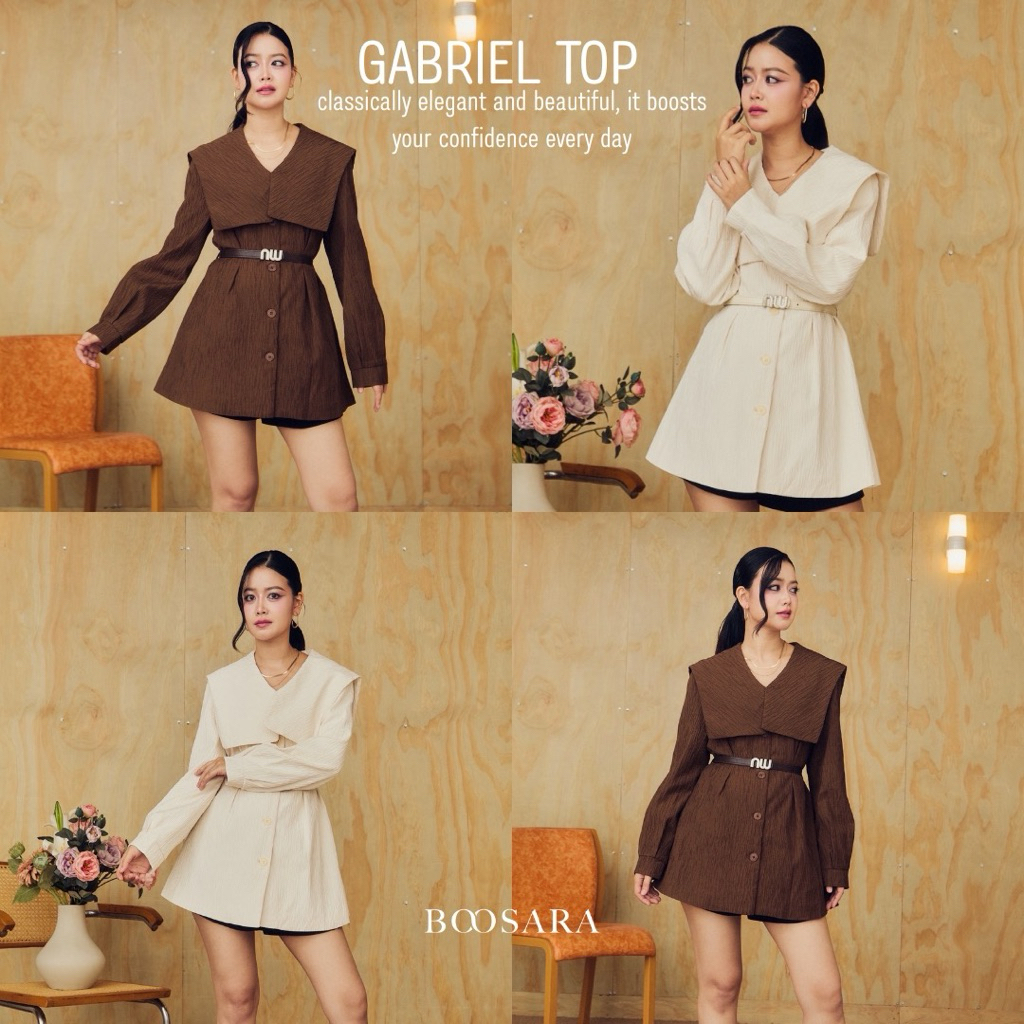 Gabriel Top 🍒✨ใส่เป็นมินิเดรส หรือ ใส่เป็นเสื้อคลุมเก๋ๆได้เลย จับมามิกส์&แมช ได้หลากหลาย ผ้าหนามีซับในทั้งตัว - BSR C.