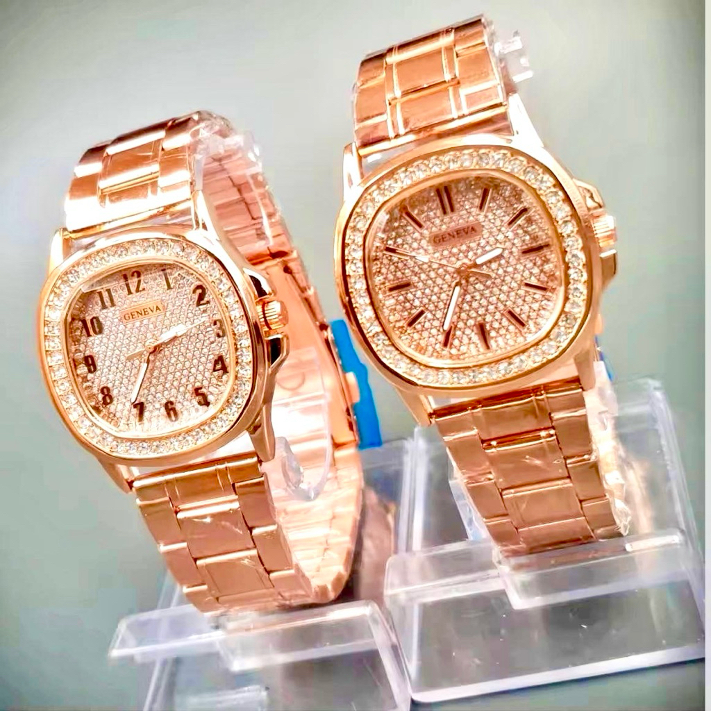 นาฬิกาผู้หญิงGENEVA แบรนด์เเท้ มี3เเบบ สายสเเตนเลสหนาอย่างดี