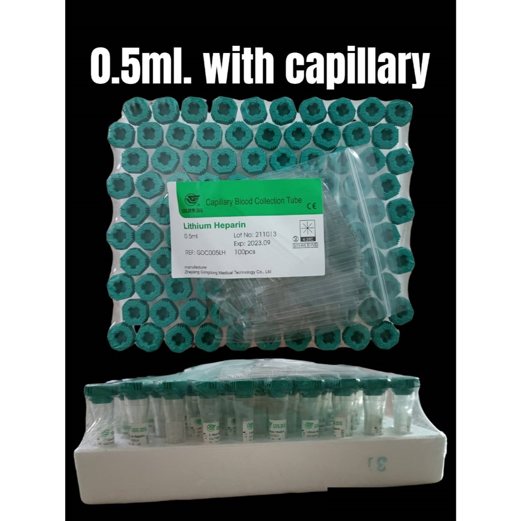 GONGDONG-LITHIUM HEPARIN 0.5 ML. WITH CAPILARY 100 หลอด หลอดเก้บตัวอย่าง
