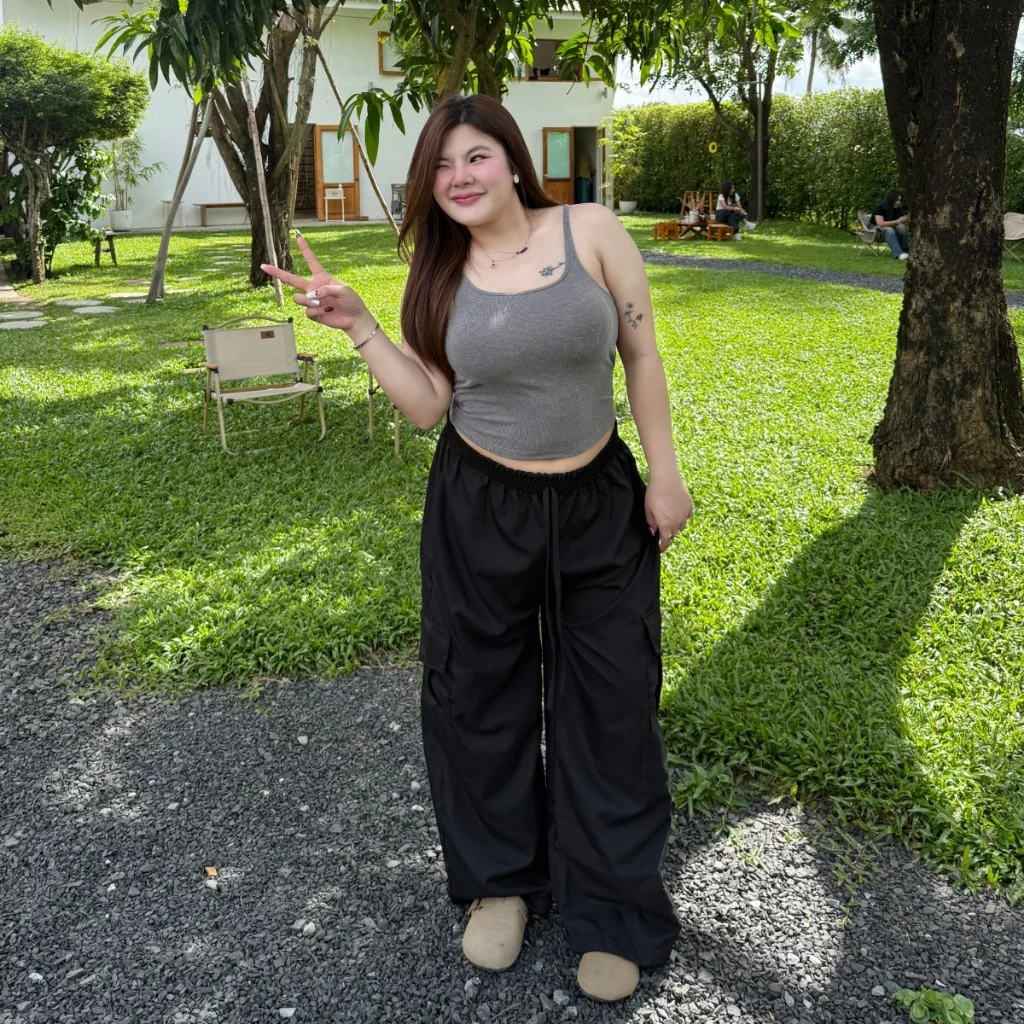 🌈MesubShop🌈กางเกงคาร์โก้ ทรงขากระบอก เอวยางยืด Cargo Pant M-XL ผ้าไมโคร มีกระเป๋าข้าง สาวอวบใส่ได้จ้า รุ่น Cargo