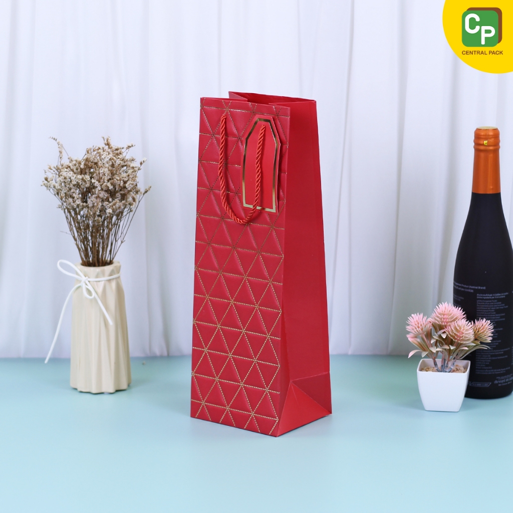 ถุงใส่ขวดไวน์ ตารางทอง (แพ็ค 5 ใบ) ถุงกระดาษใส่ขวดเครื่องดื่ม ขวดไวน์ ใส่ของฝาก - รูปที่ 3