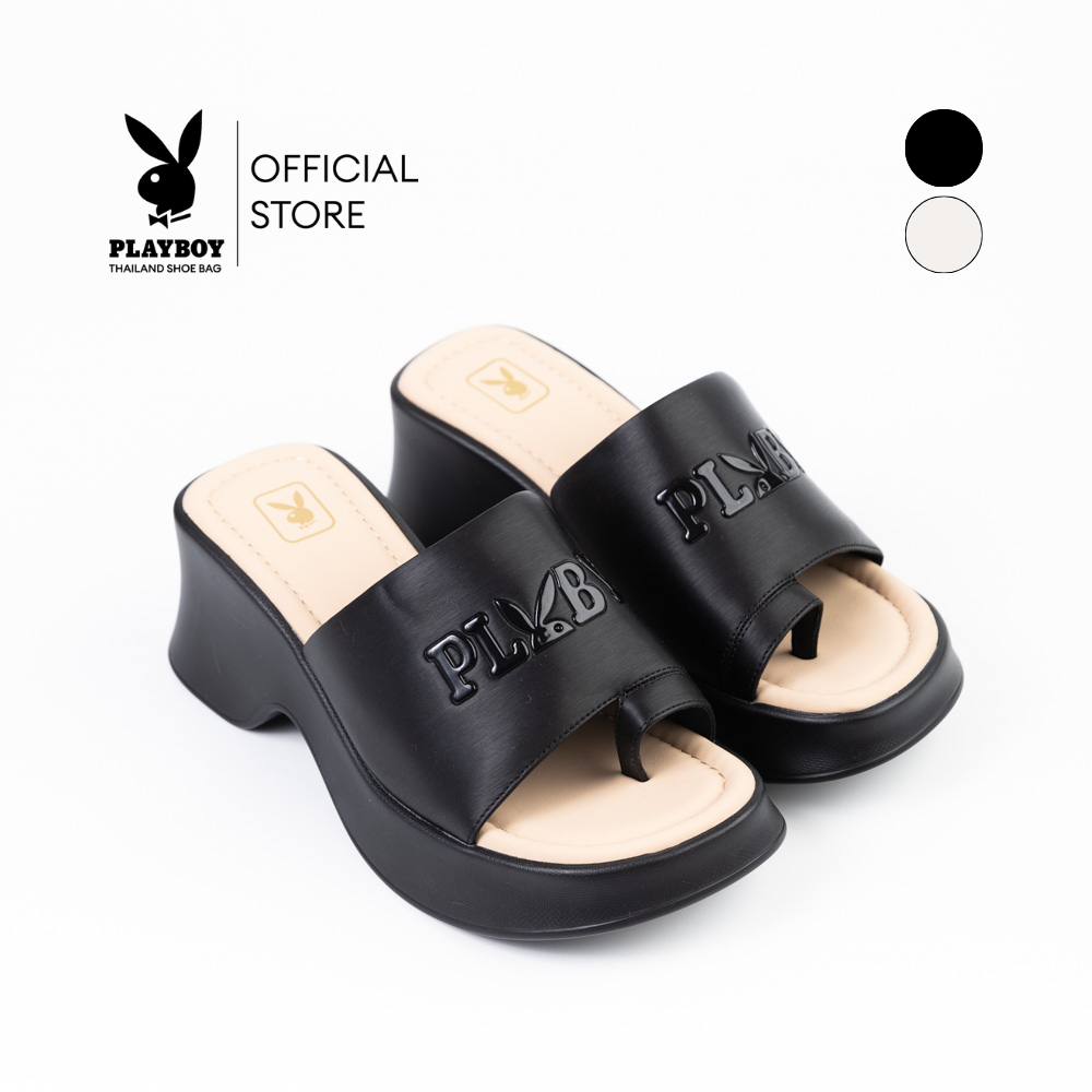 Playboy รุ่น Satina Heeled Mules  รหัสST-H253C1227 ดีไซน์แบบสวม แบบหนีบนิ้วหัวแม่เท้า หนังซาตินสกรีน มี 2 สี