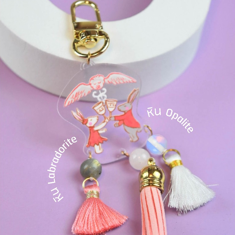 พวงกุญแจสายมู เสริมโชคความรัก  พร้อมหินมงคล 2 of Cups/ Aura jera