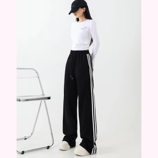Hotgirl พร้อมส่งจากกทม y2k กางเกงสีขาว กางเกงผู้หญิงแฟชั่นย้อนยุคอเมริกัน ทรงหลวมลำลอง