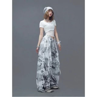 [Summer quick-drying fabric, dance camouflage pants]กางเกงขากว้างลายพรางลำลองสำหรับผู้หญิงสไตล์เกาหลี