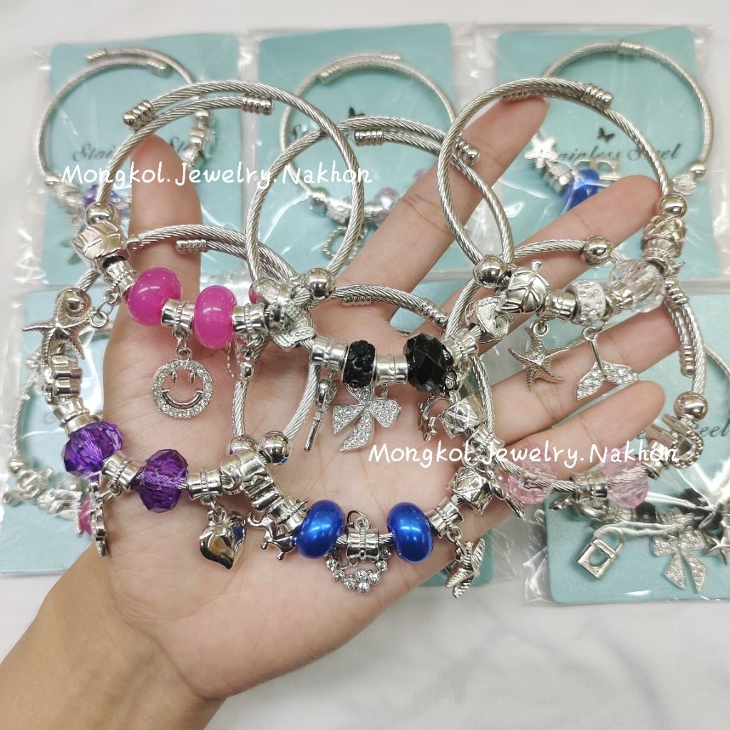ขายส่ง ยกโหล 12 วง กำไล pandora แฟชั่น คละลาย ฟรีไซส์ ปรับได้