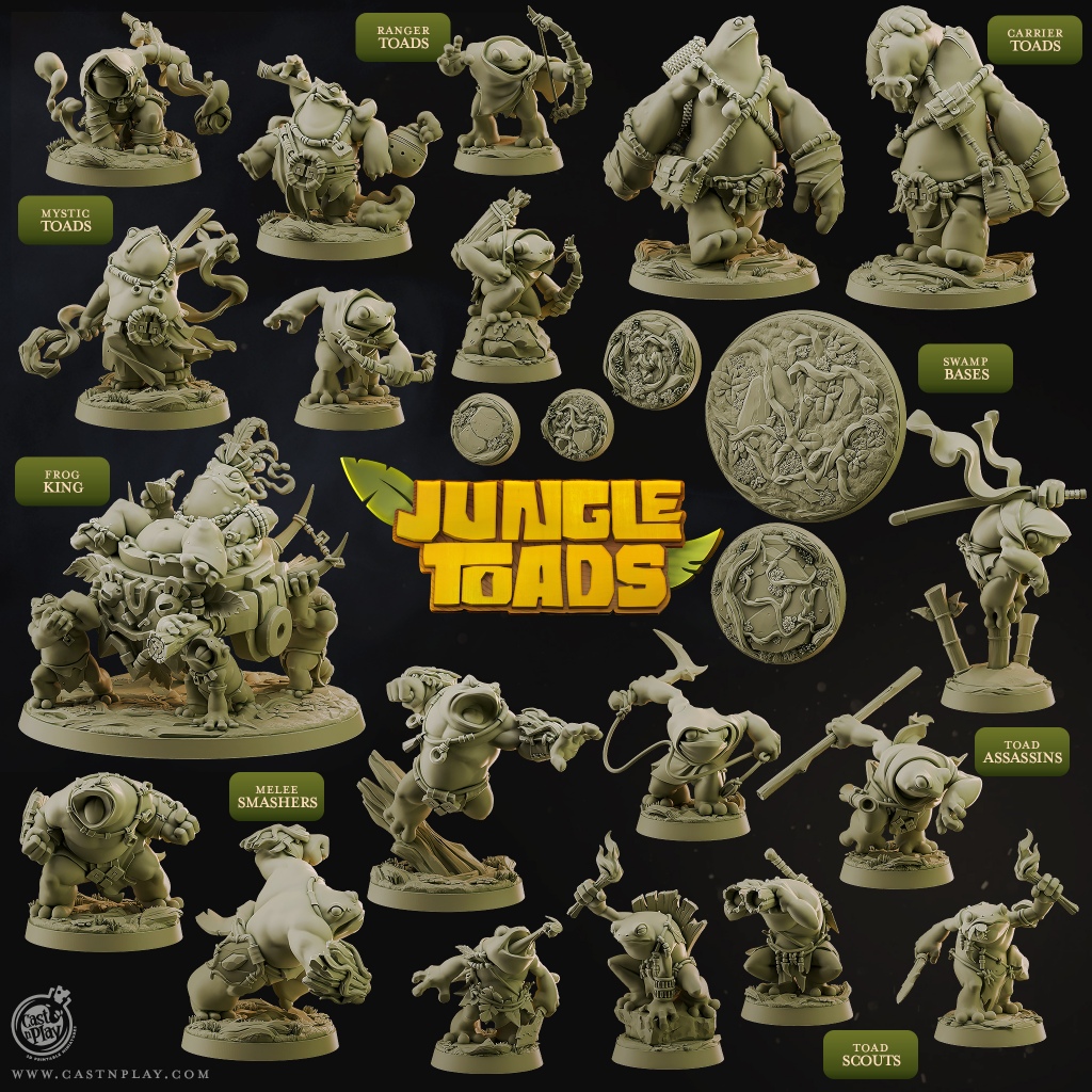 DnD Miniature I Jungle Toads Iโมเดลบอร์ดเกม (งานเรซิ่นยังไม่ลงสี) ฐาน 1-2 นิ้ว