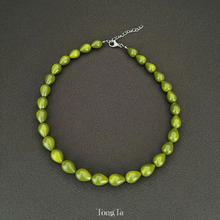 สร้อยคอลูกปัด olive ทรงหยดน้ำ สีเขียวมะกอก🫒🫒 (พร้อมส่ง) TongTa.store