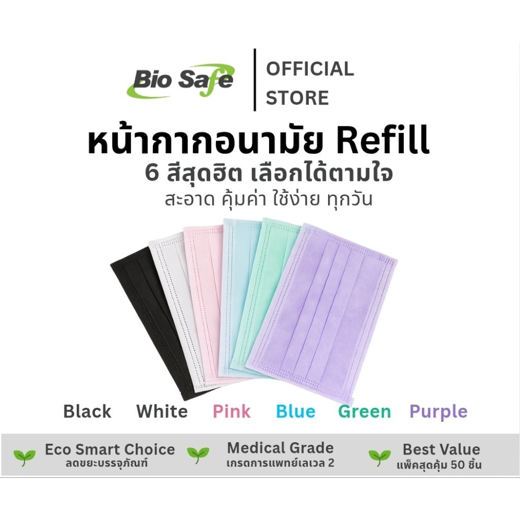 หน้ากากอนามัย 3 ชั้นทางการแพทย์ แพ็ค 50 ชิ้น (ไม่มีกล่อง)