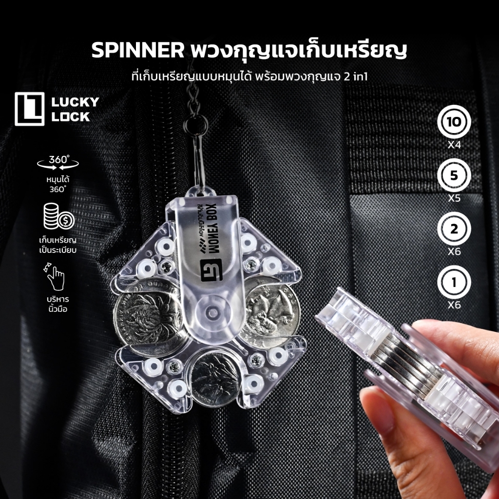Luckylock กล่องใส่เหรียญ หมุนเล่นได้ สไตล์ฟิดเจ็ตสปินเนอร์ มาพร้อมห่วงสำหรับห้อยกระเป๋า พกพาสะดวก