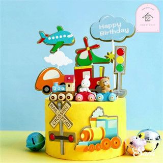 ป้ายกระดาษปักเค้กกระดาษ เซทรูปรถ เครื่องบินรถไฟ 025 097 085 …