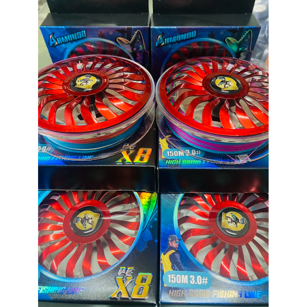 มาแล้ว มีทุกขนาด  PE อาร์มานโด้ ถัก8  ยาว150เมตรสีรุ้ง บอกระยะชัดเจน  PE2  PE3   นิคอาร์มานโด้