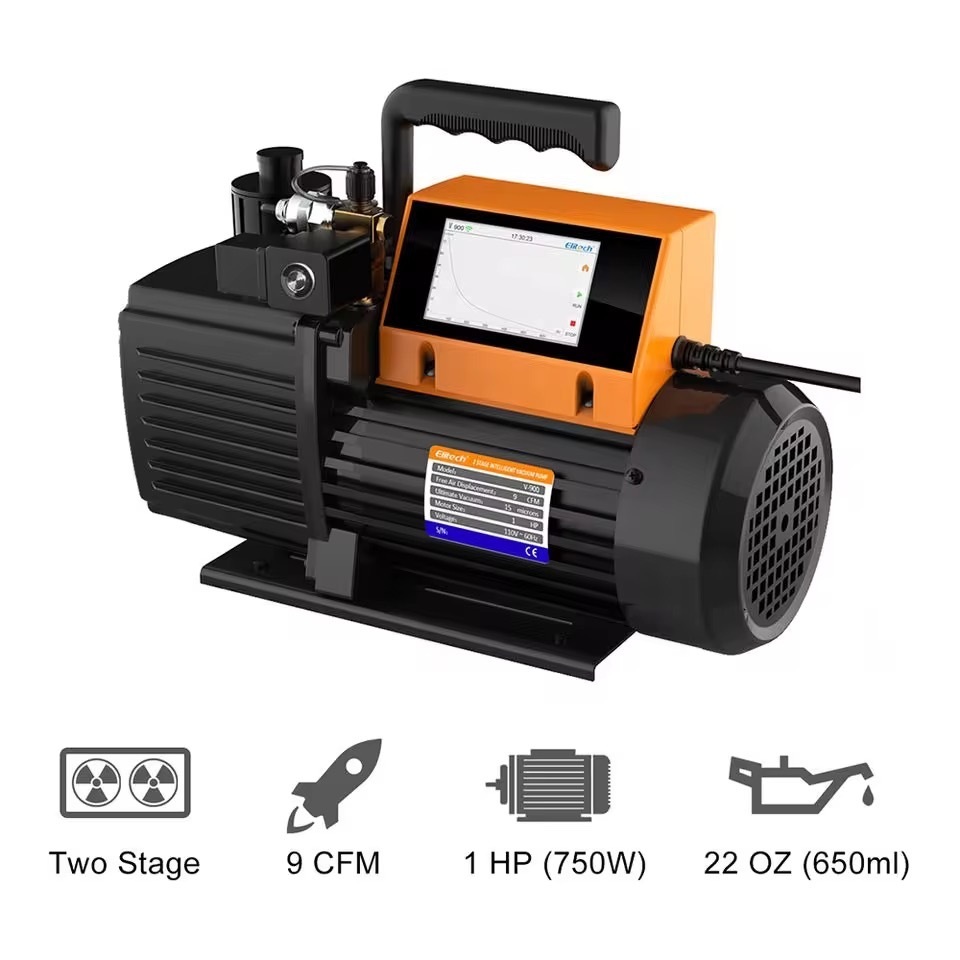 Elitech แวคคั่มปั๊ม วัดค่าไมครอนเกจในตัว รุ่น V900 2 stage Flow Rate 9CFM 240L/MIN ต่อ APP ได้