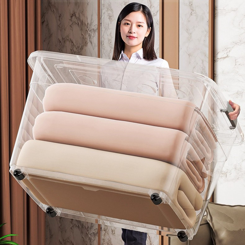 MINI กล่องเก็บของ กล่องพลาสติก ใหญ่ 300 ลิตร ลังพลาสติก มีล้อและตัวล็อค พลาสติกแข็ง โปร่งใส กันฝุ่น 