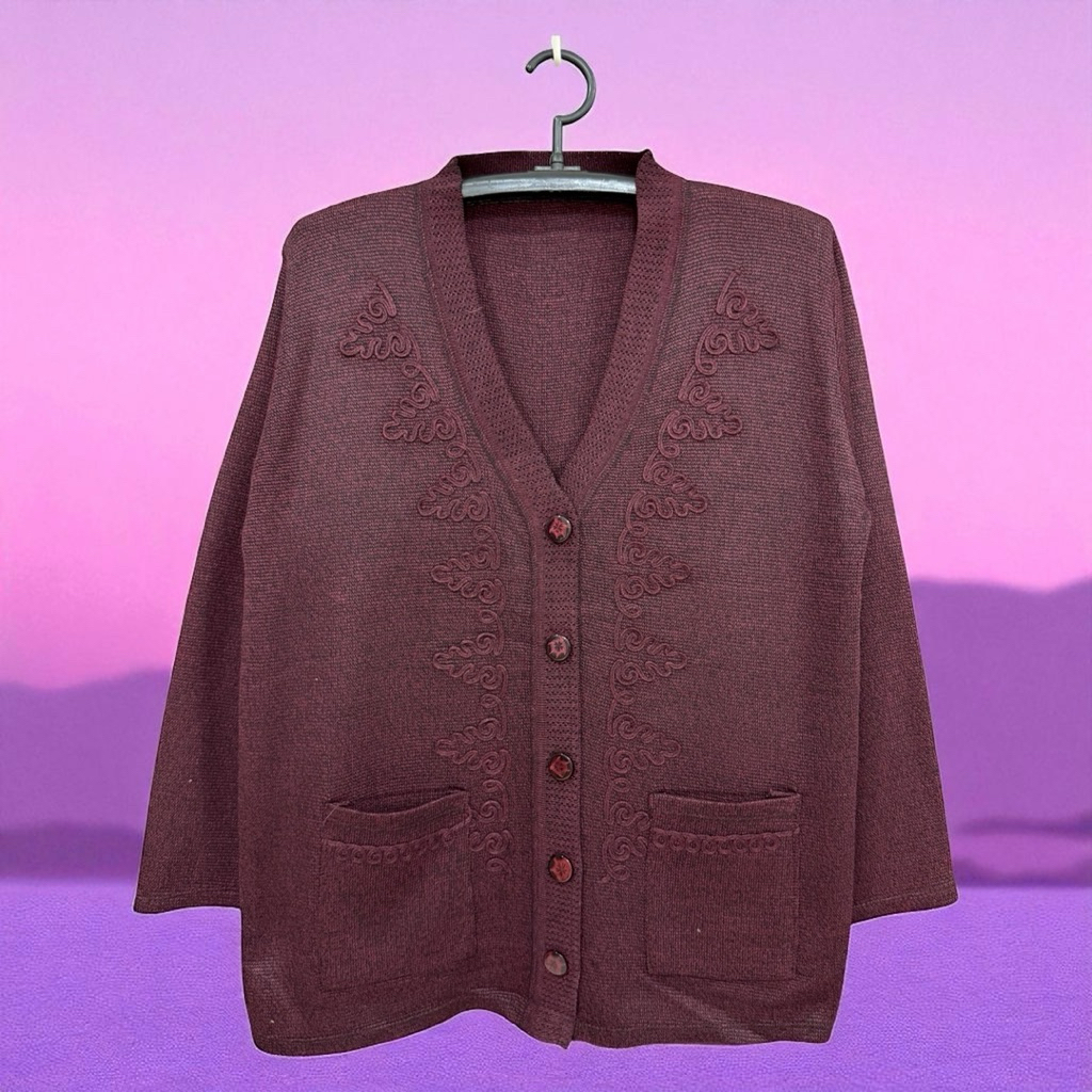 อาม่าคอวีเสื้อกันหนาวไหมพรหมคุณแม่ผู้สูงอายุ