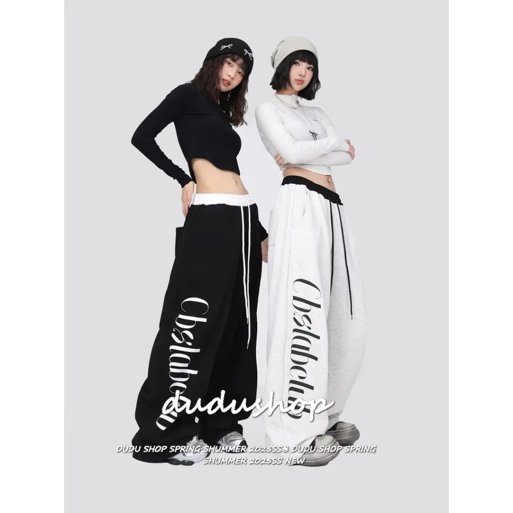 [Letter print design, hip-hop wide-leg pants]กางเกงขากว้างพิมพ์ลายตัวอักษรสไตล์ฮิปฮอปสำหรับเต้นรำแจ๊สสำหรับผู้หญิง