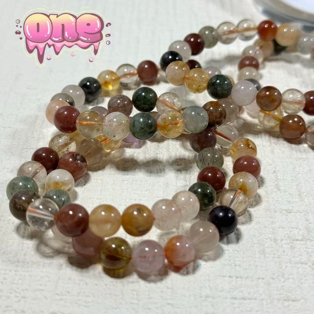 【พรีเมียม】 ไหม 5 สี กำไลหินไหมห้าสี หายาก ธรรมชาติ ขนาด 9 มิล ไหมห้าสี หินนี้ช่วยดูดพลังงานบวก