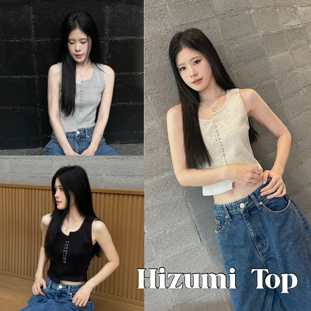 SANDTIME •Hizumi tank top เสื้อกล้ามผ้าร่องดีไซน์เท่ ซิกแซก มินิมอล พิมพ์ลาย sandtime