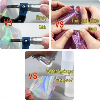 100 Iridescent Holographic Mylar Bags ถุงซิปล็อคฟอยล์เลเซอร์ Self-Sealing Resealable Jewelry Cosmetics & Small items
