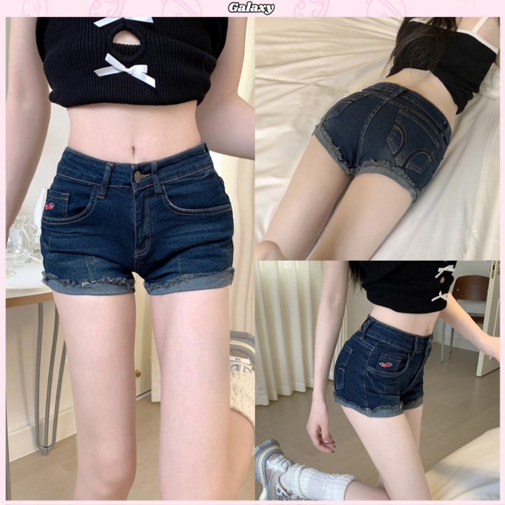 กางเกงยีนขาสั้น กางเกงขาสั้นผู้หญิง ใส่แล้วดูผอม ทรงเอ แซ่บมาก ยืดเยอะ #010253