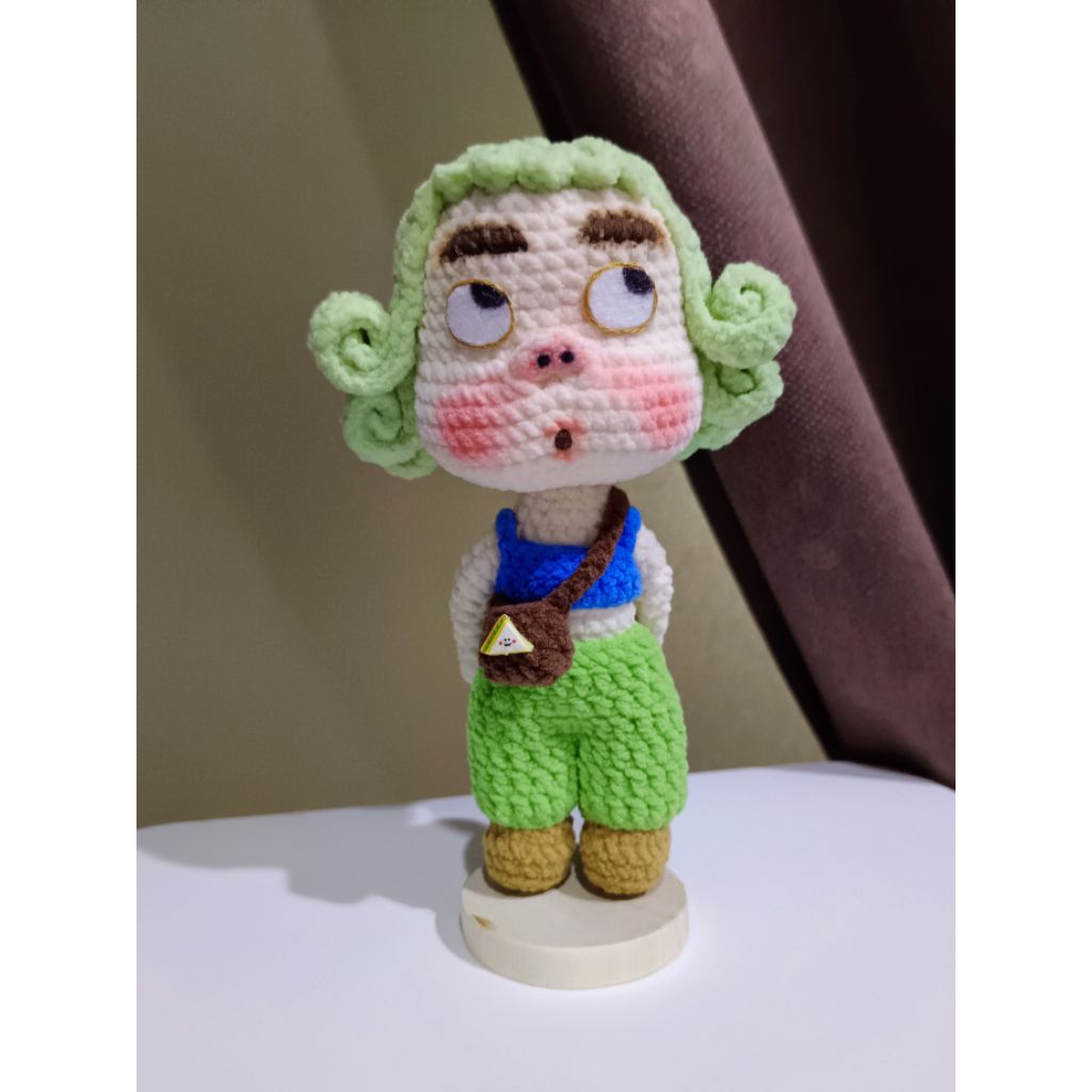 สั่งถักออกแบบเอง น้องบูด moody girl ตุ๊กตาหมอสม พวงกุญแจตุ๊กตาถักโครเชต์ไหมอุด้ง