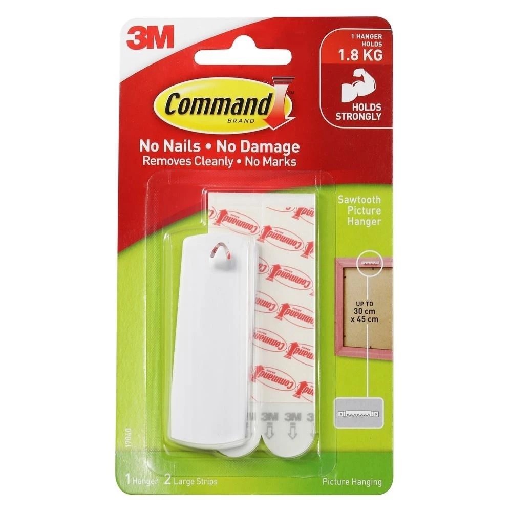 3M คอมมานด์ ตะขอแขวนรูปแบบฟันปลา รับน้ำหนักได้ 1.8 กก. 17040 Command ติดแน่นลอกออกง่าย