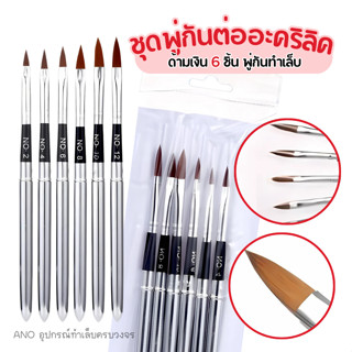 ชุดพู่กันต่ออะคริลิค ด้ามเงิน 6ชิ้น พู่กัน พู่กันทำเล็บ พู่ก…