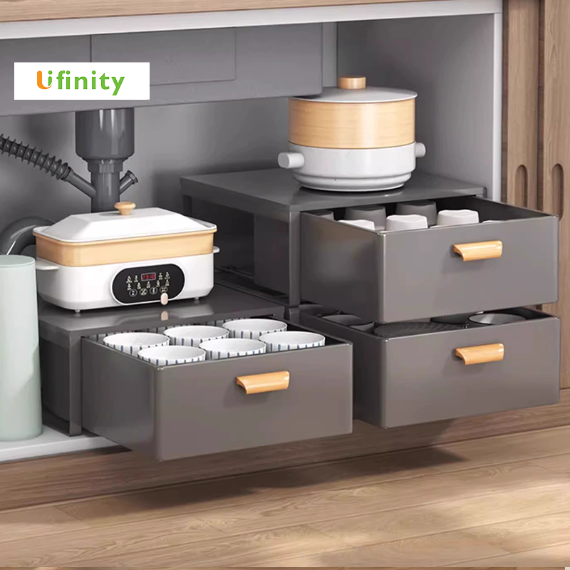 Lifinity กล่องจัดเก็บในตู้ มีฝาปิดและระบบราง ลิ้นชักดึงออกได้ สำหรับเพิ่มพื้นที่เก็บของในครัวและตู้เสื้อผ้า​