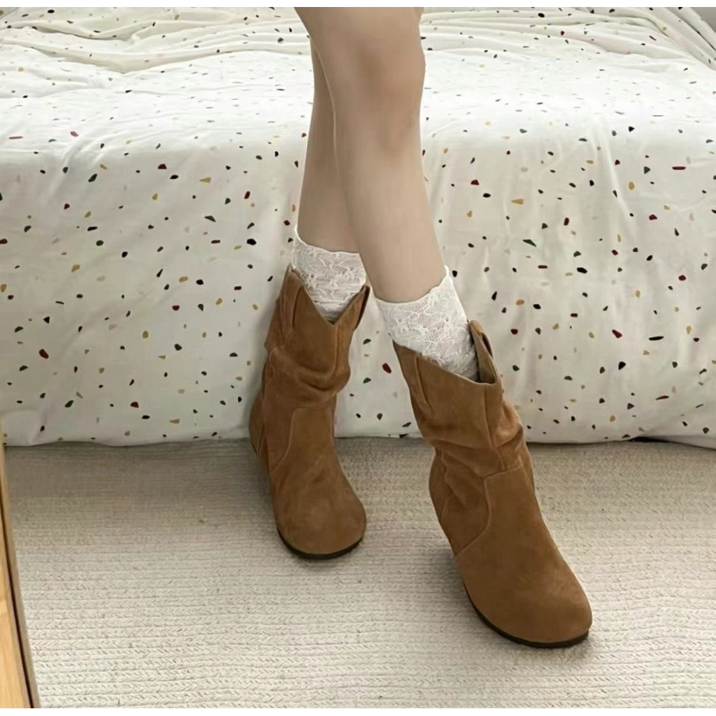 (พร้อมส่ง จากไทย) รองเท้าบูทแฟชั่น หนังกลับ สไตล์เกาหลี รูปที่ 3
