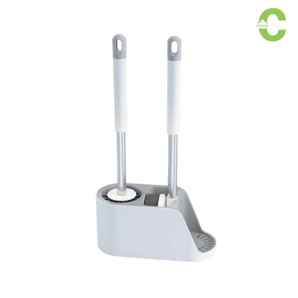 HOMEC แปรงขัดห้องน้ำ 2 in 1 ที่ปั๊มชักโครก Toilet brush 2 หัวแปรง จัดเก็บง่าย หัวแปรงขจัดคราบดี