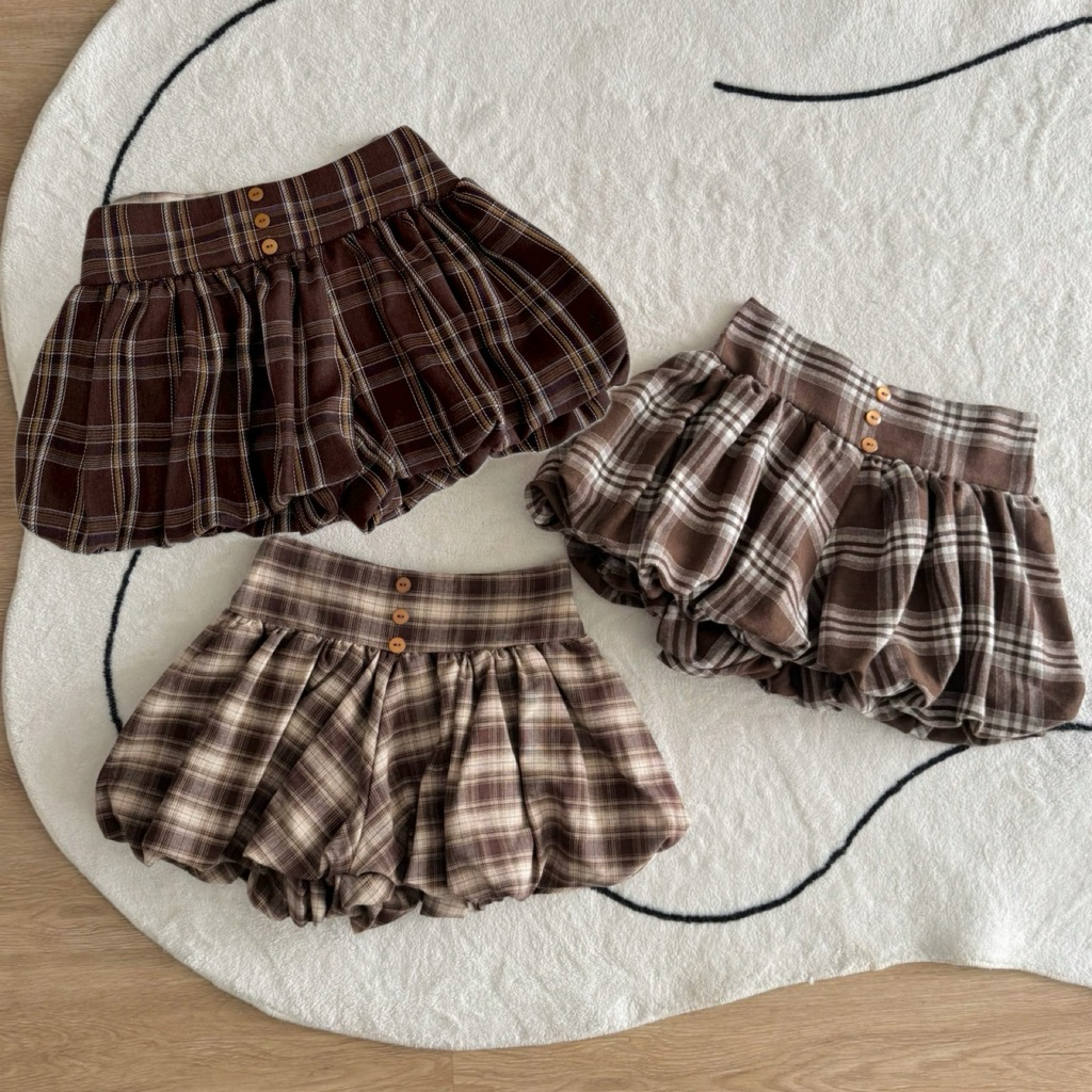 ‎⸝⸝ ☁️  ꒰ ◡̈ ༘ ˚กางเกงบอลลูนเอวต่ำ ลายสก็อต