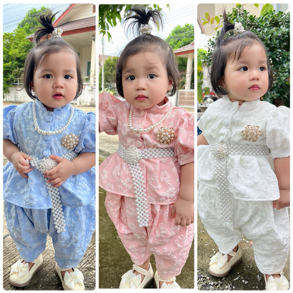 ชุดไทยเด็กผู้หญิง ผ้าลักชู ผ้านิ่มใส่สบาย ไม่คัน โจงกระเบนเอวยางยืด