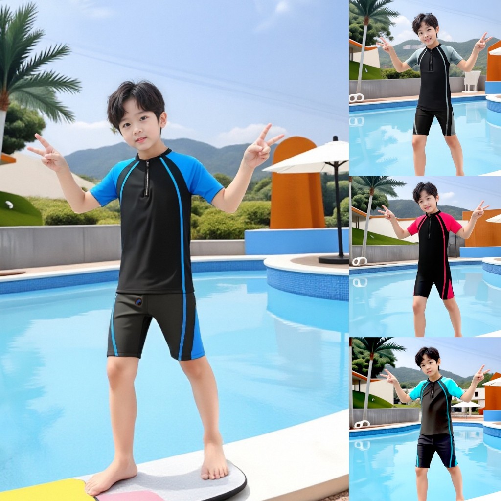 ชุดว่ายน้ำเด็กแขนสั้นทูพีช ใส่ได้ทั้งเด็กชายและเด็กหญิง