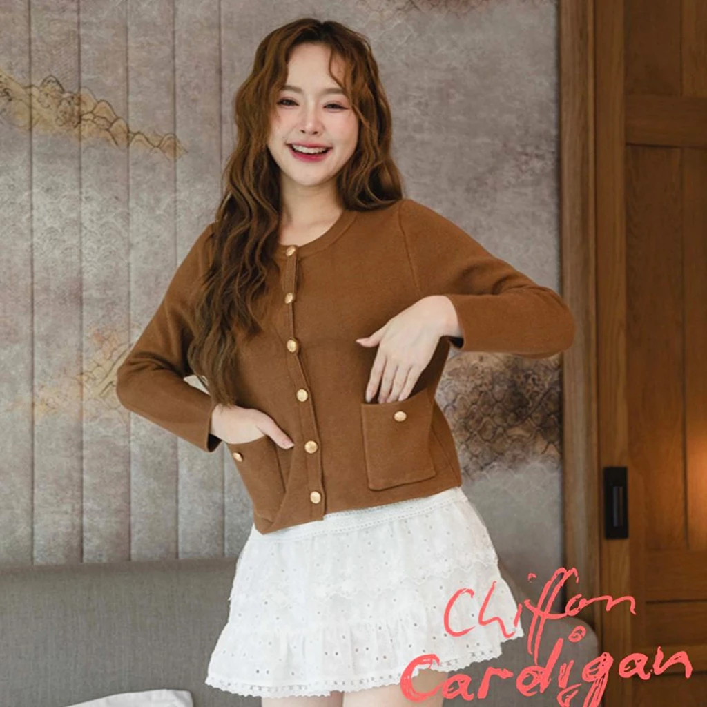 เสื้อคาร์ดิแกน [Chiffon Cardigan] เสื้อไหมพรมคาร์ดิแกน เสื้อเบลเซอร์ -WITHWENDY
