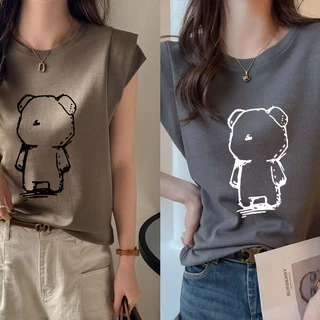 เสื้อแขนกุดผู้หญิงทำงาน กําลังฮิตใหม่ล่าสุด oversize เสื้อผ้าสาวอวบน่ารัก เสื้อยืดแขนสองชั้นแฟชั่นมาใหม่สวยๆ สตรีทวินเทจ