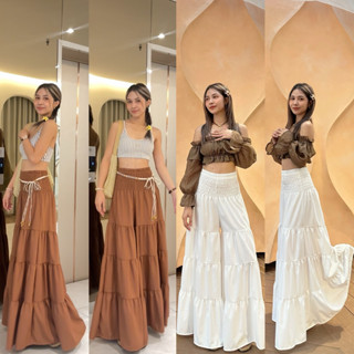 กางเกงเอวย่นต่อขั้น (เอว 24-36 ) ผ้าไหมญี่ปุ่น สีขาวโปร่งแสง