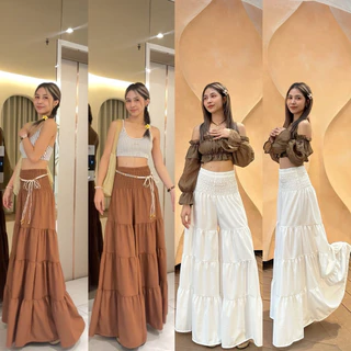 กางเกงเอวย่นต่อขั้น (เอว 24-36 ) ผ้าไหมญี่ปุ่น สีขาวโปร่งแสง