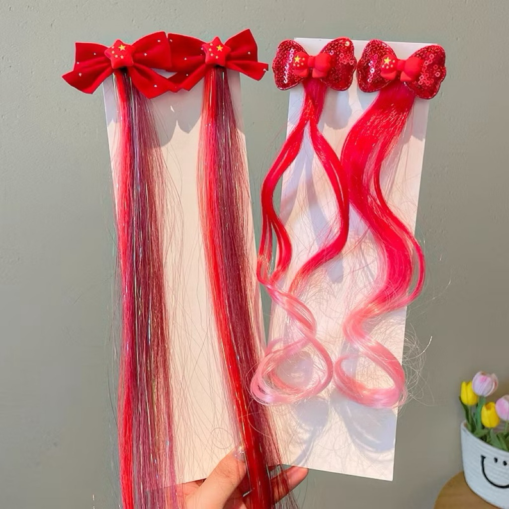 ผมปลอมเด็ก 2ชิ้น 🇹🇭ส่งจากไทย ผมไฮไลท์เด็ก ผมปลอมคริสต์มาสต์ ปีใหม่ ผมตรุษจีน แฮร์พีชเด็ก สีแดง ผมปลอมสีแดง - รูปที่ 5