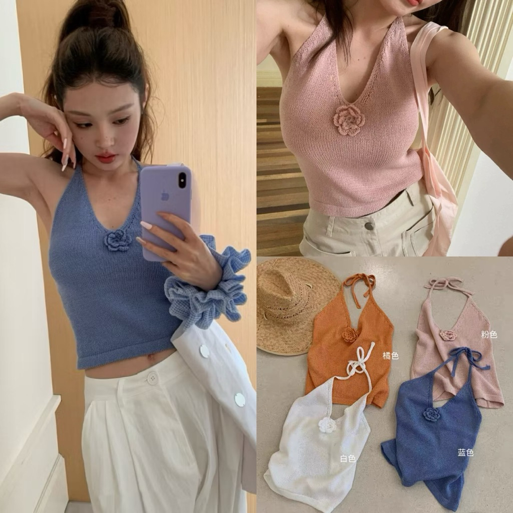 ส่งด่วน 🍑 𝐖𝐆.𝐖𝐄 6225 เสื้อไหมพรมคล้องคอลายจุด เนื้อผ้านุ่ม